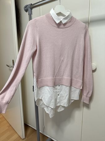 Rosa Pullover mit Hemdeinsatz, Grösse XS