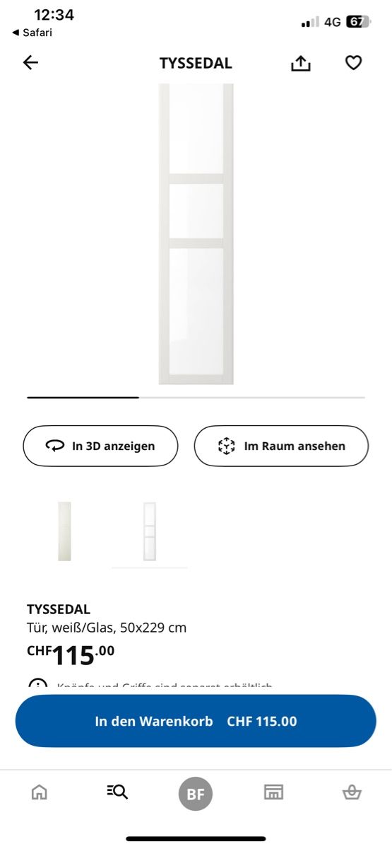 Porte: Ikea Tyssedal Glastüre, 50x229cm – Nuovo (secondo la descrizione) da Muttenz venduto da Benet01 1