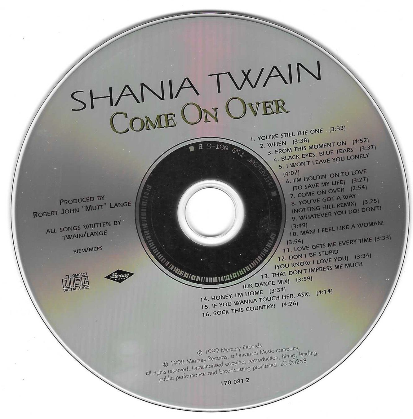 CD: SHANA TWAIN  -  COME ON OVER – Usato da Bex venduto da Giorgiob 2