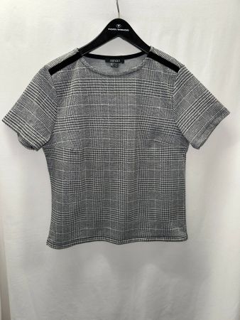 grau schwarz weiss kariertes T-Shirt Gr. S