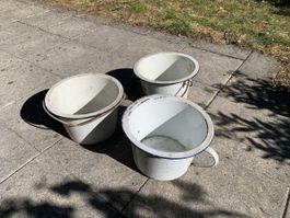 3 alte Emailkübel, ca.100 Jährig
