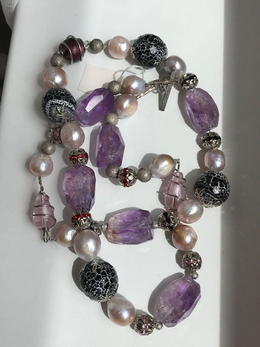 Catenine: Wunderschöne, Unikate, lange Amethyst, Perlen Kette -  NEU – Nuovo (secondo la descrizione) da Basel venduto da Chili007 7