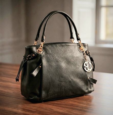 Schwarze Echteleder-Handtasche - Neu