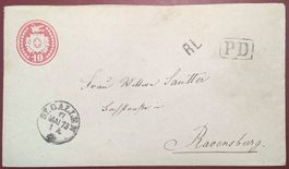 Tübli Ganzsache St Gallen 1873 GRENZRAYON RL>WÜRTTEMBERG