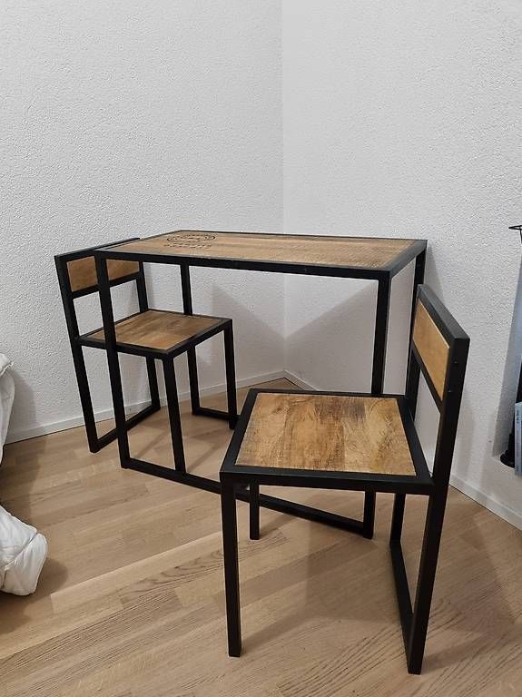 Set di tavolo e panche: Table style industriel et ses 2 chaises – Usato da Châtelaine venduto da sal_65gn 3