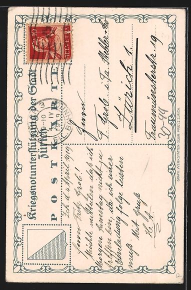 Cartoline postali: Zürich, Kriegsunterstützung, Unser t – Usato da Berlin venduto da bartko-reher 1