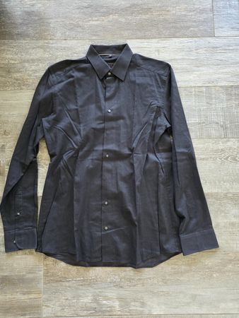 ETERNA Slim Fit Hemd 40 schwarz/anthrazit Stretch