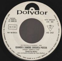 7 " BERTI ORIETTA /ARMANDO SAVINI QUANDO L'AMORE DIVENTA POE