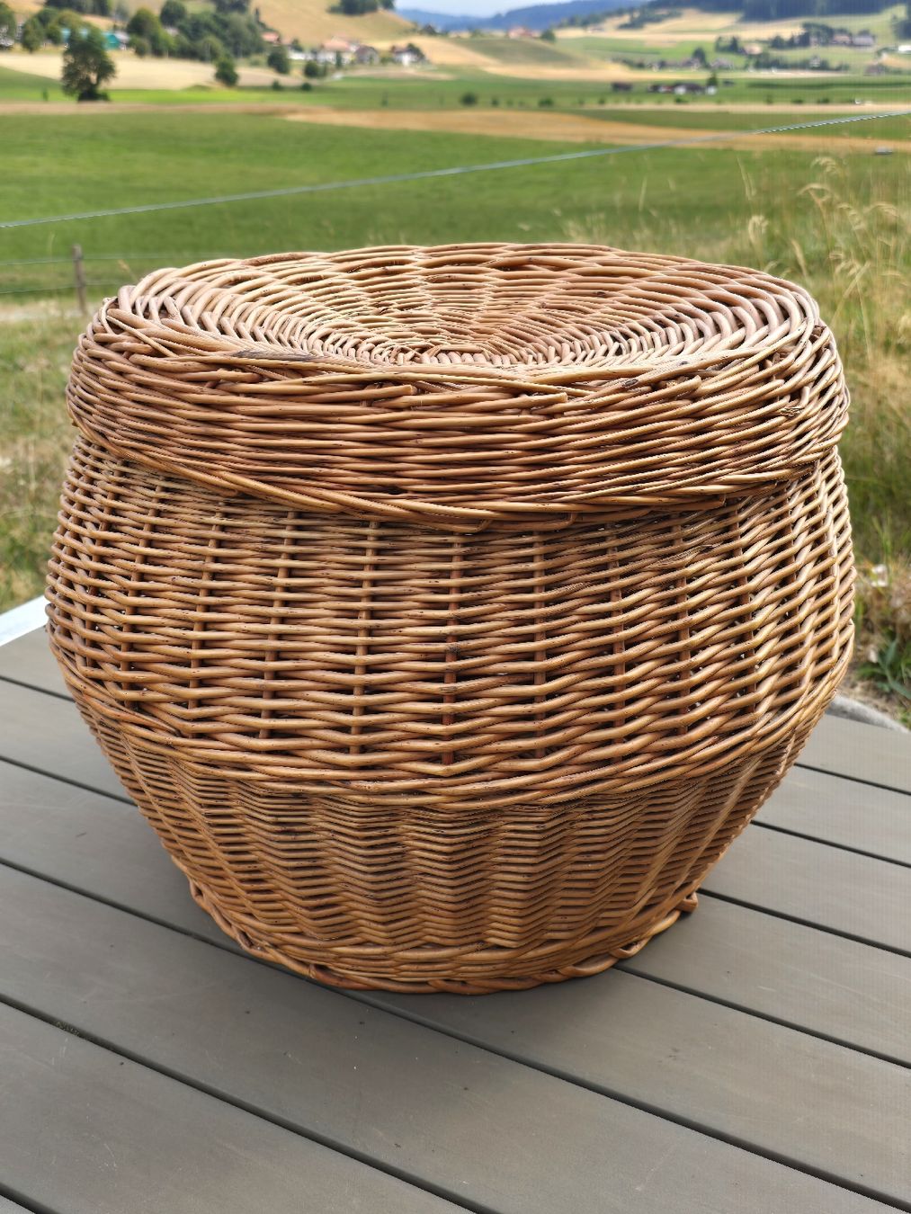 Sonstiges für Haushalt & Wohnen: Korb mit Deckel Weide Rattan rund Hocker – Gebraucht aus Walkringen von Vanuca 3