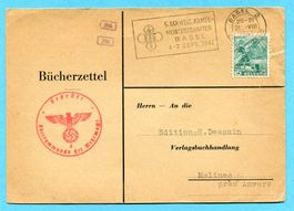 Bücherzettel 1941 von Basel nach Malines - zensuriert
