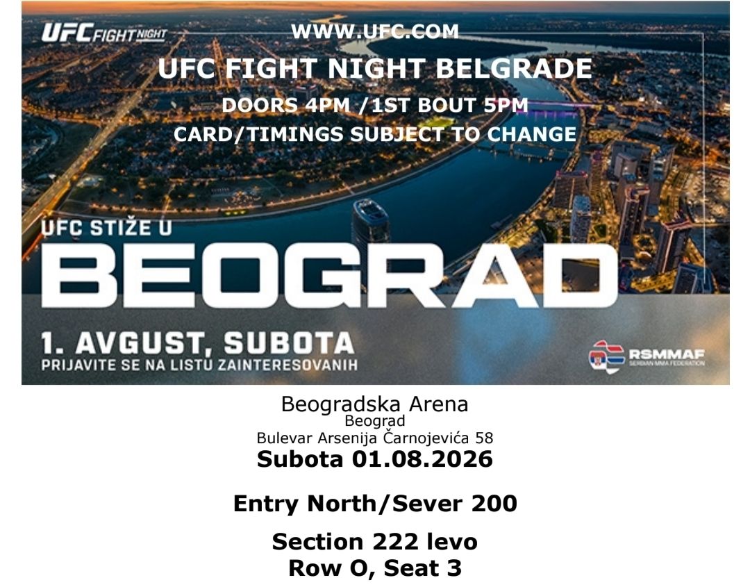 Billets: UFC BELGRAD 01.08.2026 3 Tickets – Neuf avec emballage d'origine à Untersiggenthal par HK-D 1