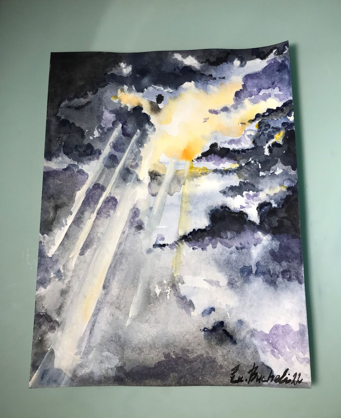Gemälde: Aquarell "Sonnendurchbruch", Unikat signiert – Neu (gemäss Beschreibung) aus Laufen von eichhorn15 1