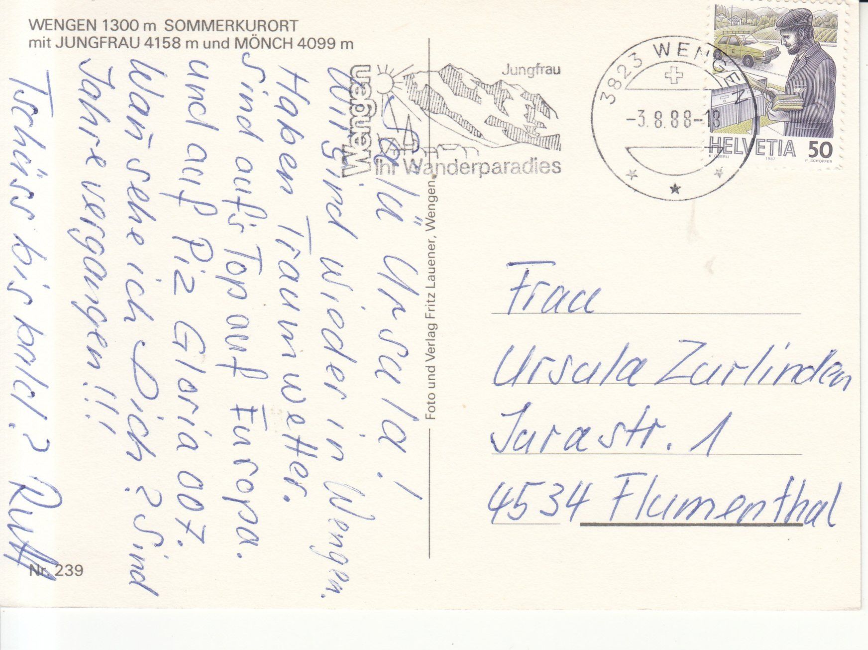 Cartoline postali: Wengen 1988 – Usato da Bürglen TG venduto da StampGraf 1