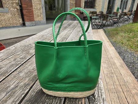 Korb: Korbtasche Leder grün-ANGEBOT