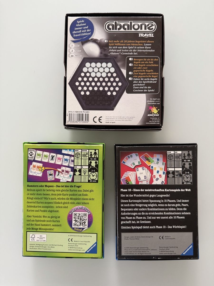 Giochi: ***3er Set: Abalone Travel, Abluxxen, Phase 10*** – Usato da Oberbipp venduto da Jumeirah01 1