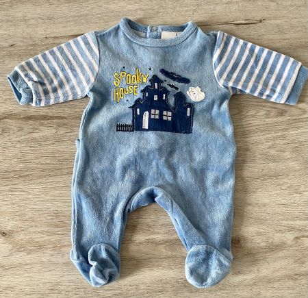 TOP 🩵 Gr 50 Plüsch Strampler Pyjama langarm blau