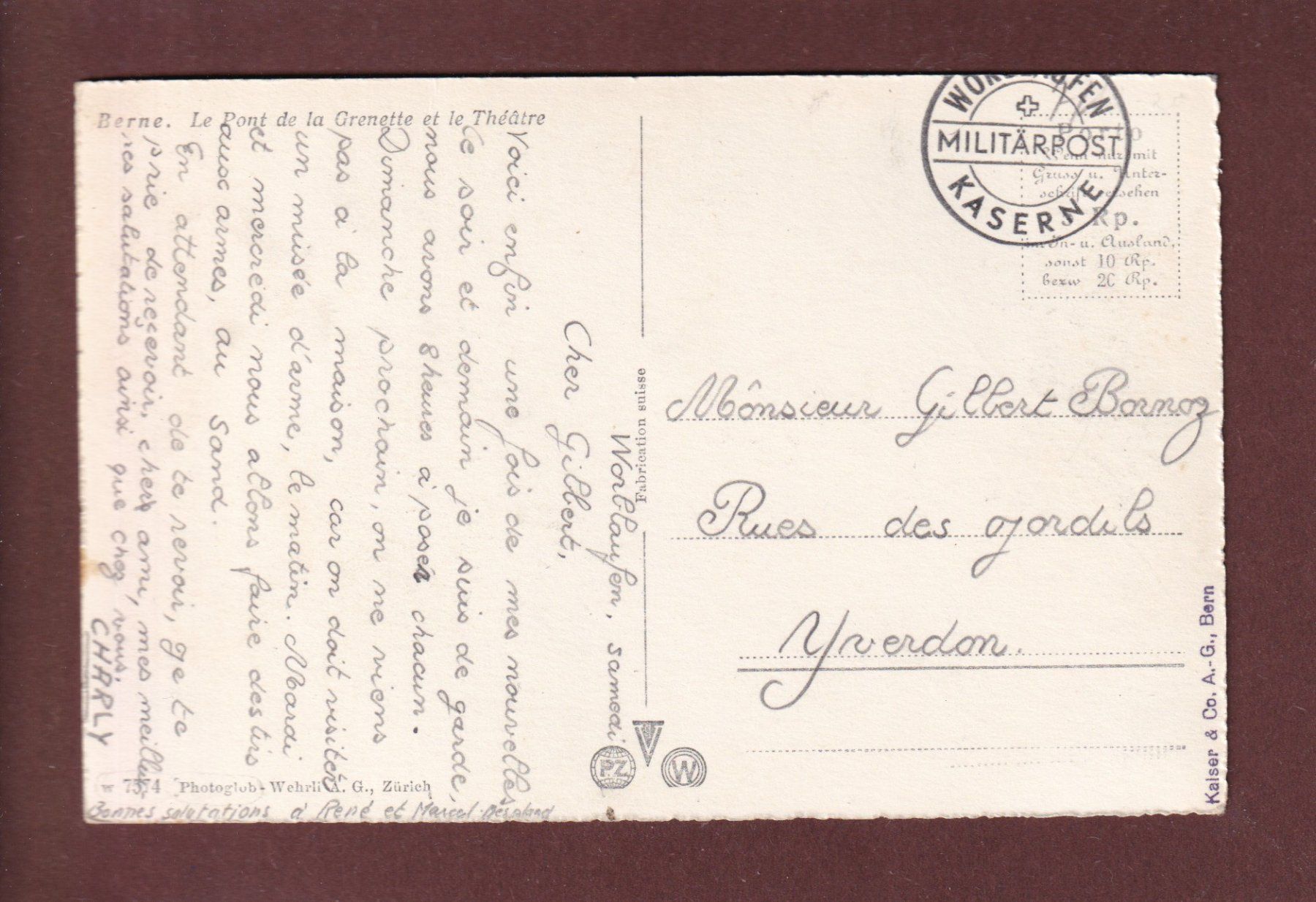 Cartoline postali: BERN - Kornhausbrücke - Tram - Feldpost – Usato da Pully venduto da nicecards 1