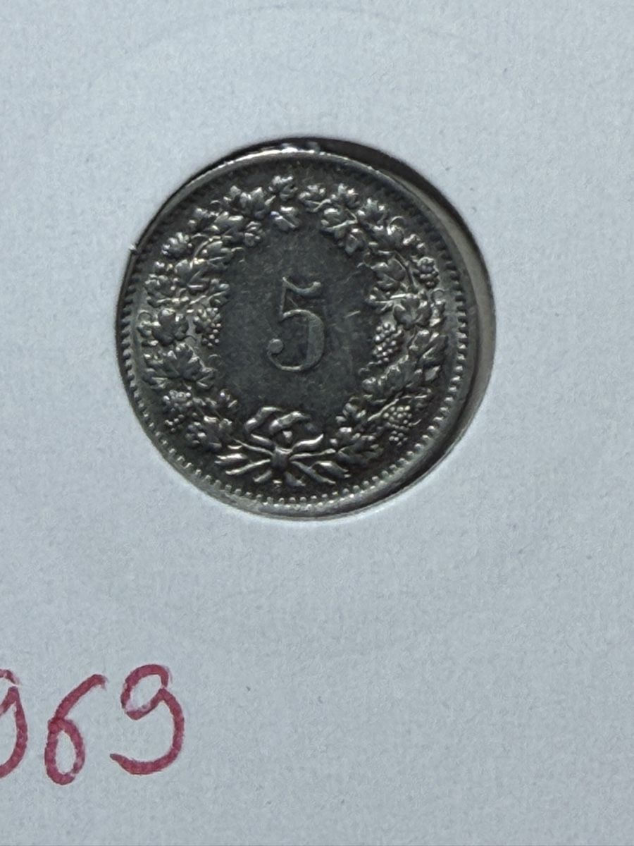 Tutti le monete: CH - 5 cts - 1969 – Usato da Payerne venduto da Mike1682
