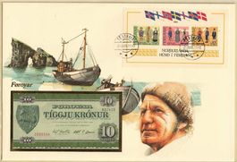 10 Kronen Banknote Färöer-Inseln 1974 - Banknotenbrief 1985