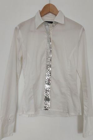 Ausgefallene Damenbluse weiss mit silber Pailletten Grösse S