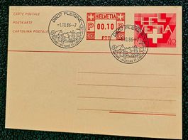 Ganzsache mit Sst PLEIGNE (JU)  1.10.86