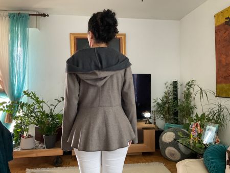 Magnifique veste laine BOHEMIA brune doublée grise + capuche