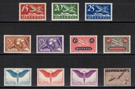 Flugpost F3 - F13 glattes Papier postfrisch **, Kat.1'000.-