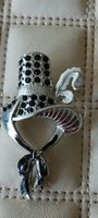 Vintage Silver Tone & Black Rhinestone Hat Brooch Pin