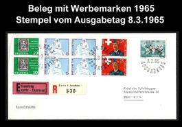 Beleg mit Werbemarken 1965, Stempel vom Ausgabetag