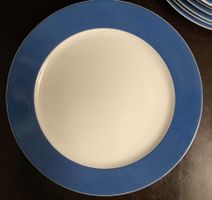 Langenthal Suisse Speiseteller, weiss-blau, 12 Stk. Vintage