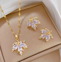 18k vergoldete Schmuckset Ahornblatt  mit Zirkonia