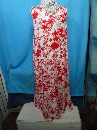 GINA BENOTTI KLEID ROT WEISS LANG VISCOSE GR 40 42 OHNE ARM