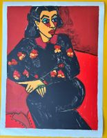 Gernot Kissel, Original Lithographie Frau auf Sofa