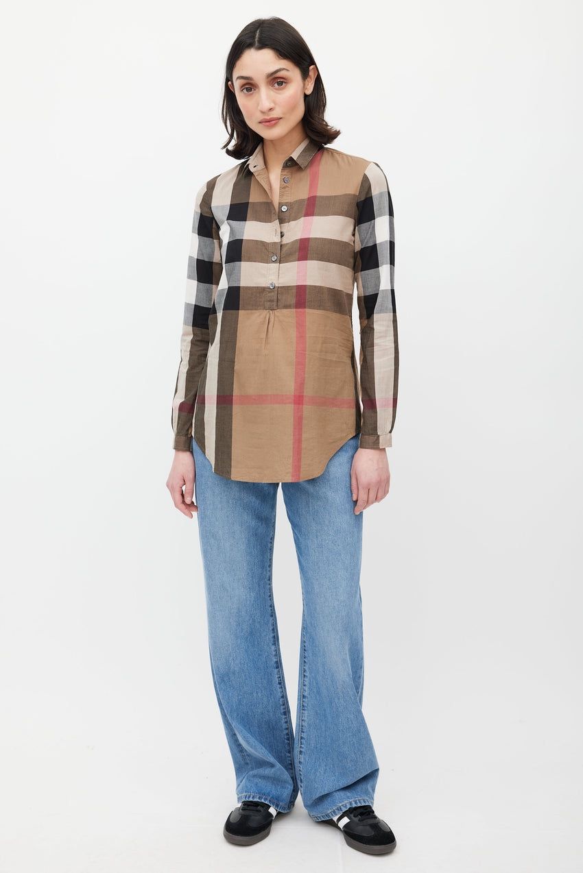 Burberry Camicette: Burberry Brit Nova Check Plaid Popover Half Button Blouse – Usato da Münchenstein venduto da B771