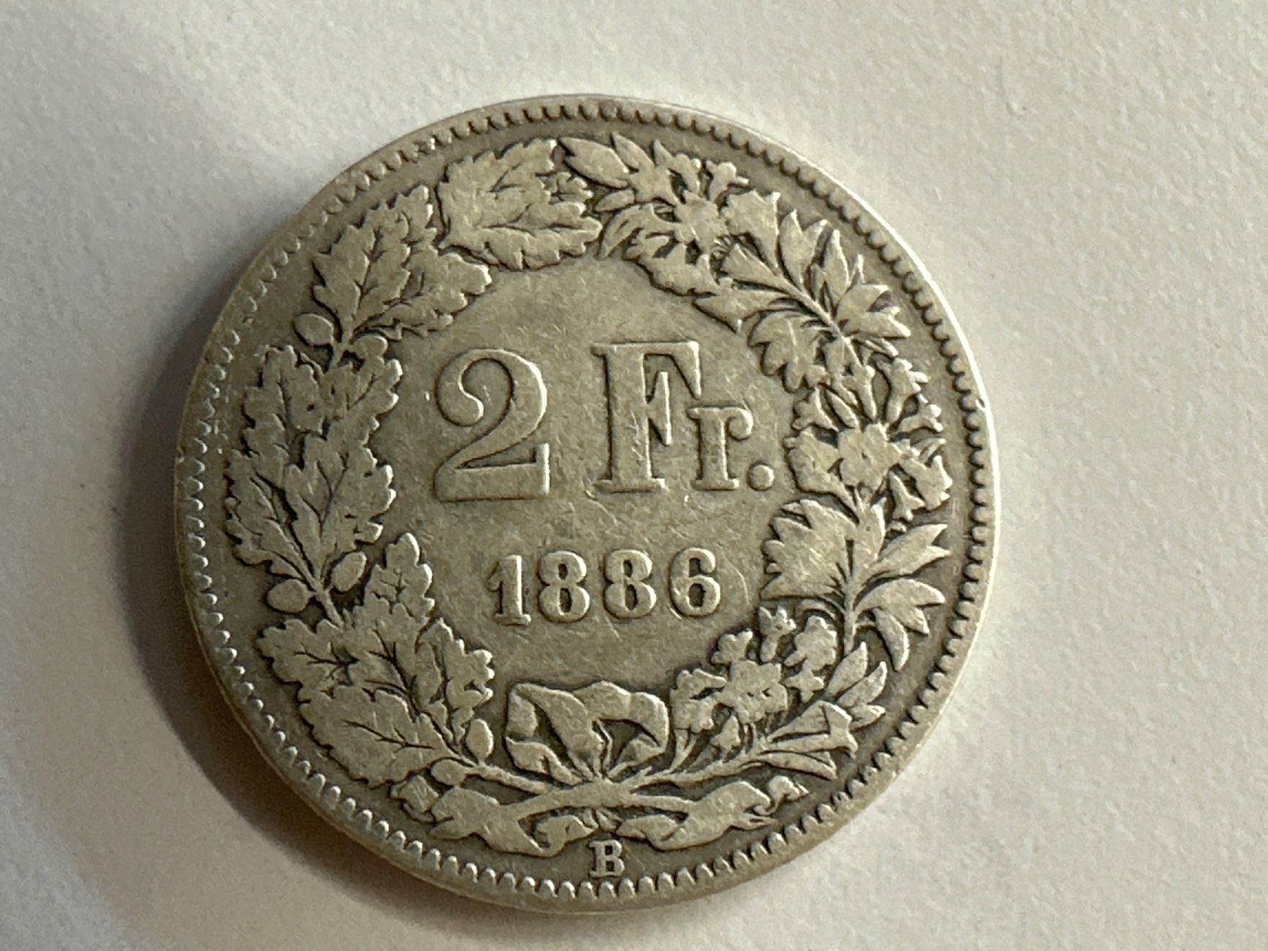 Alle Münzen: 2 Fr. Silber Schweiz 1886 s – Gebraucht aus Herisau von herau