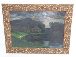 ANTIK OELGEMÄLDE 1919 LANDSCHAFT SIGNIERT JUGENDSTIL-RAHMEN