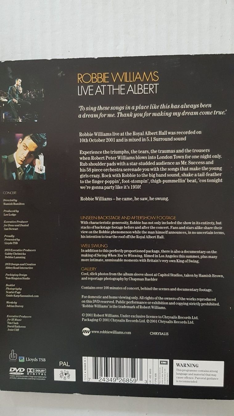 Tutti i DVDs: DVD Robbie Williams Live at the Albert – Usato da Oetwil am See venduto da fineli2 1