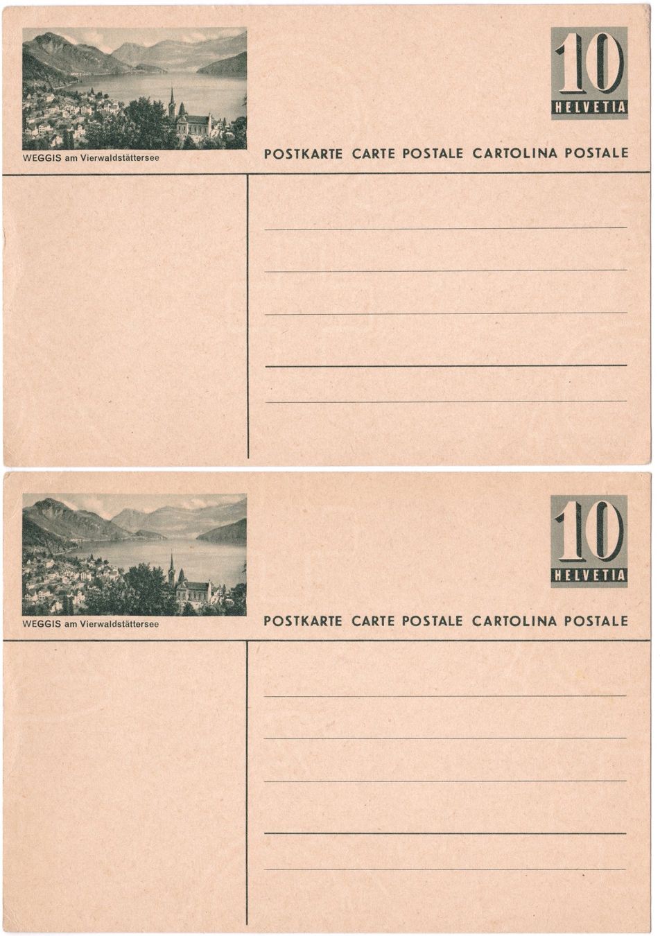 Alle Briefmarken: Weggis 2 Bildpostkarten 10c. ungelaufen – Gebraucht aus Basel von riobar