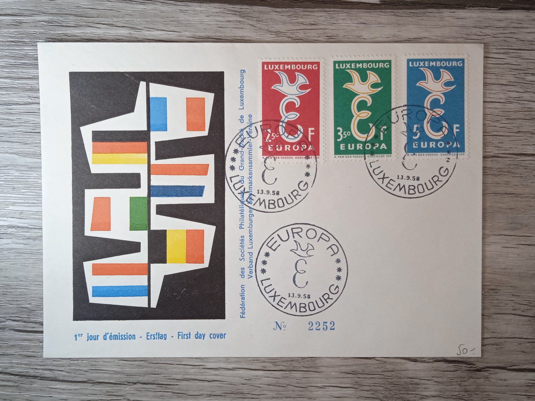 Tutti i francobolli: TR47 Enveloppe + Timbre Luxembourg 1958 – Usato da Cousset venduto da Patrick_Collections
