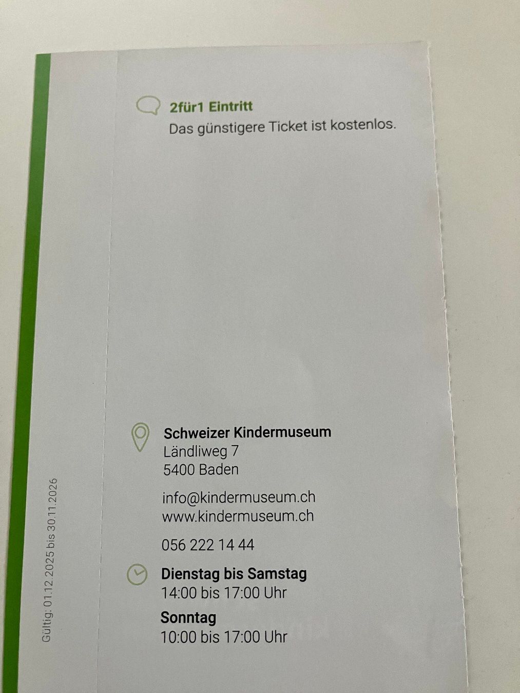 Buoni: Schweizer Kindermuseum 2FÜR1 – Nuovo (secondo la descrizione) da Würenlos venduto da sol_522j 1
