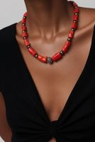 Red Coral & Black Pearl Necklace Sterling Silver
