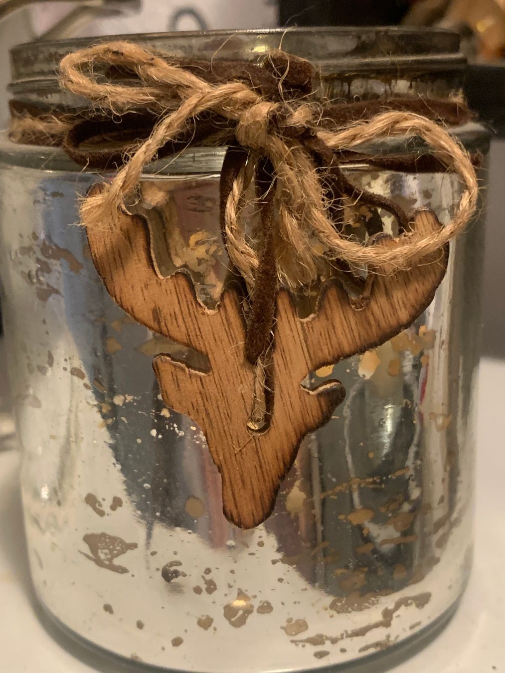 Portacandele: Windlicht Glas mit Hirsch-Motiv, Bauernsilber – Usato da St. Gallen venduto da Miousch 5