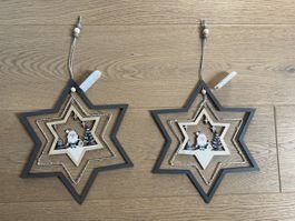 Neu: Weihnachtsdeko ⭐ Holzstern mit LED, 2er Set