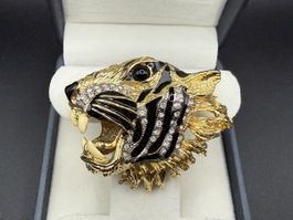 Vintage-Tigerkopf-Strass-Brosche