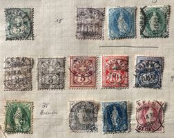 13 Briefmarken steh. Helvetia-Zifferzeichnung 1882/1905