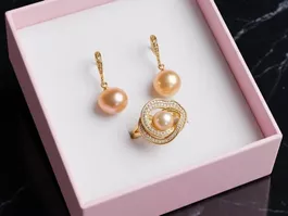Ensemble de bijoux plaqué or avec perles roses et zircons
