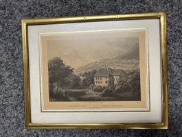 Bild Antik Stahlstich,vergoldet , Winkelried HAUS, gerahmt