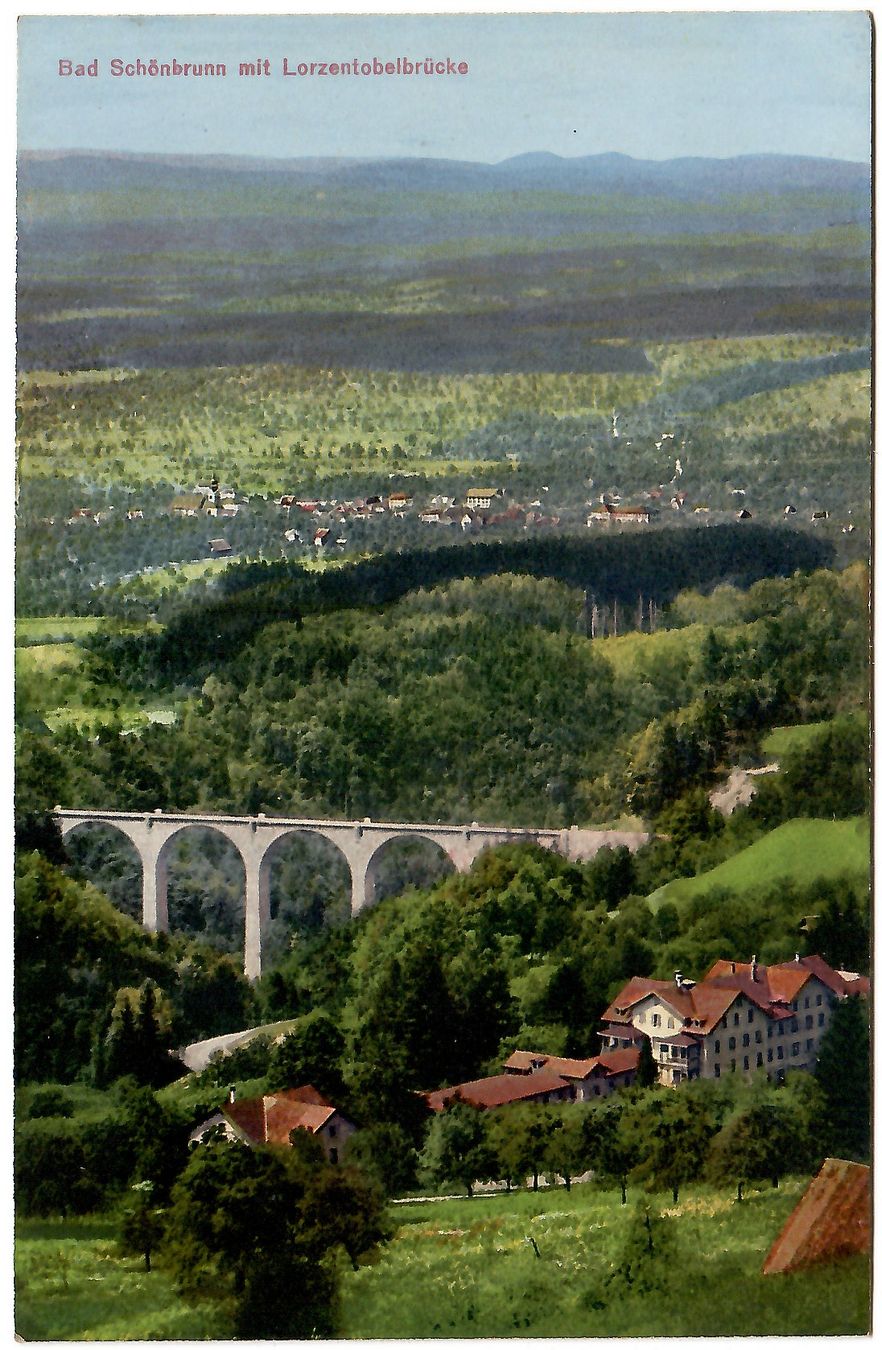 Cartoline postali: Ansichtskarte Bad Schönbrunn mit Lorzentobelbrücke – Usato da Kerns venduto da etma3