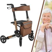 Aluminium Rollator klappbar Sitzfläche Einkaufstasche Braun