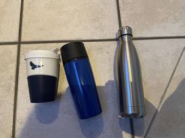 2 kaffeebecher und1 edelstahlflasche neu